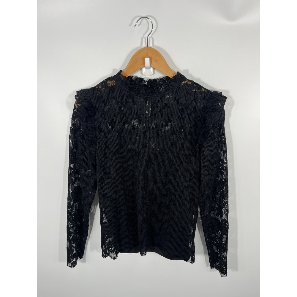 Calligraphie Womens Victorian Top M Black Lace Sheer Whimsigoth Dark Fairy